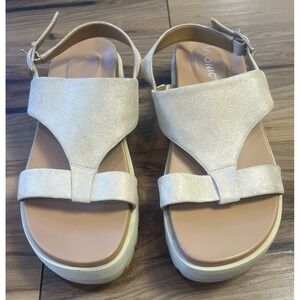 Vionic Alondra Lug Platform Sandals Women's Size 8 Gold Glitter Strap Comfort